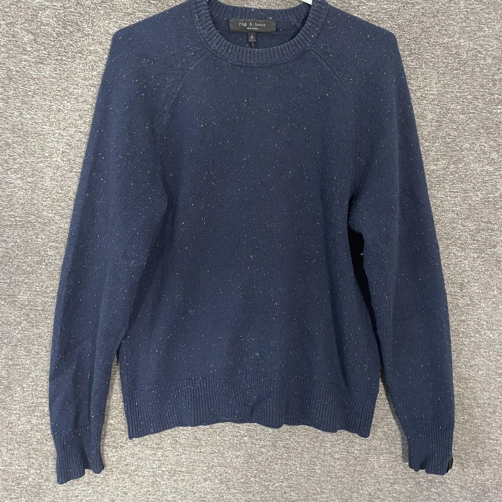 Rag & Bone Sweater Mens Small Blue Wool Cashmere Speckled Crewneck Pullover
